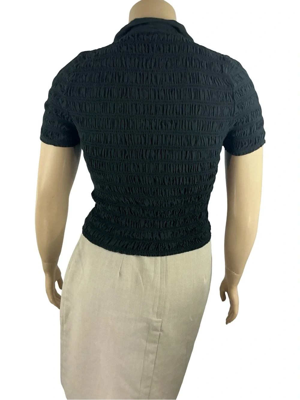 J.Crew Smocked Button-Up Shirt Cotton Blend Voile Black Size L